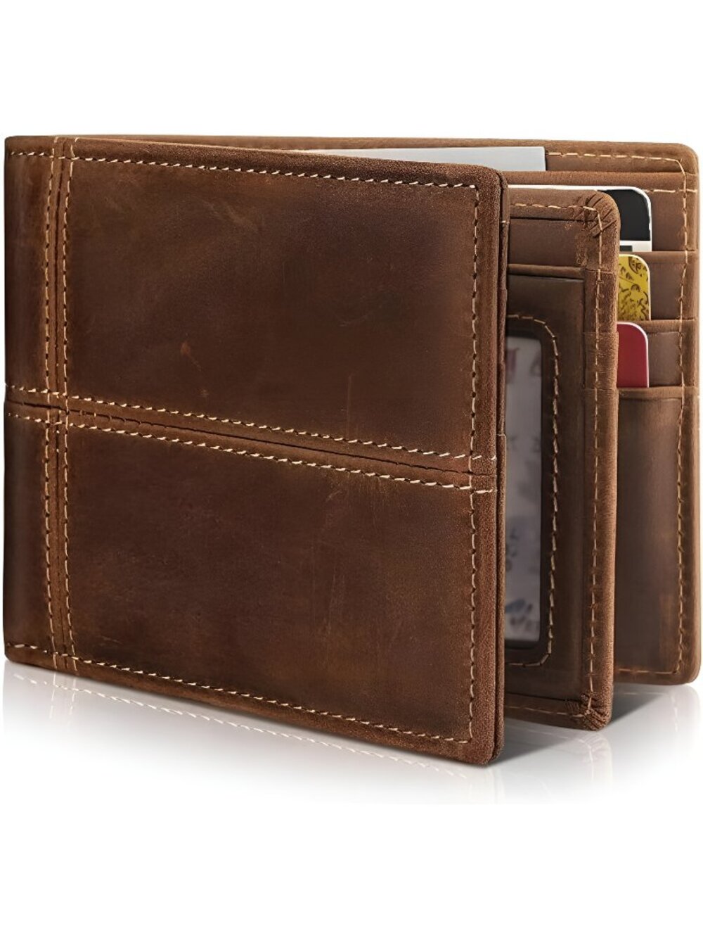 Mens Wallet Bifold Genuine Leather RFID Blocking Wallet for Men with 1 ID